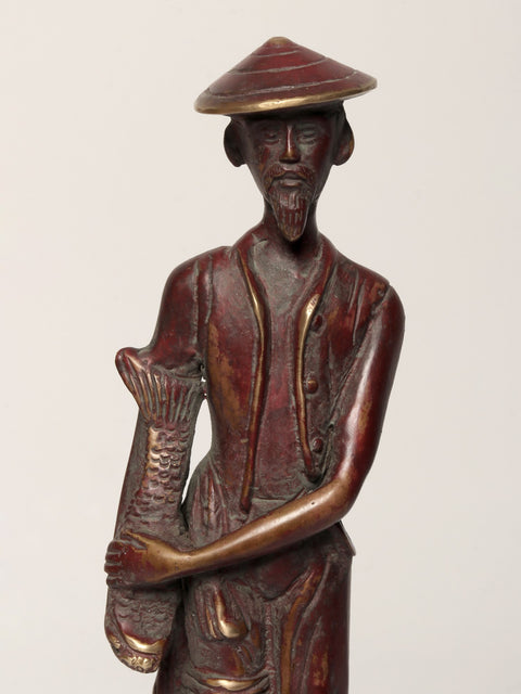 11" Chinese Fishmonger | Brass Statue