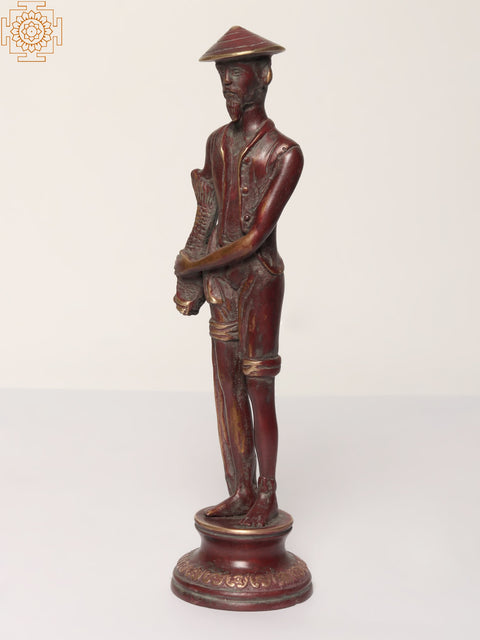 11" Chinese Fishmonger | Brass Statue