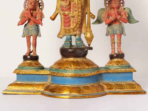 24" Colorful Standing Lord Vishnu Brass Statue with Garuda and Hanuman