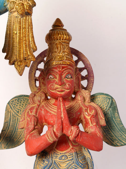 24" Colorful Standing Lord Vishnu Brass Statue with Garuda and Hanuman