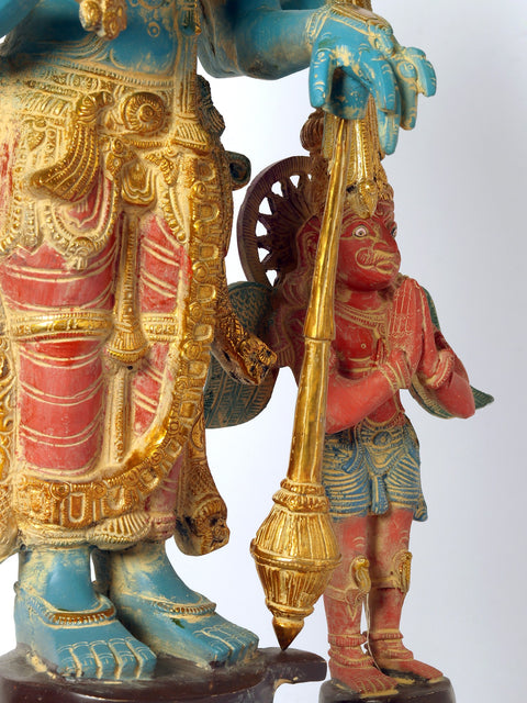 24" Colorful Standing Lord Vishnu Brass Statue with Garuda and Hanuman