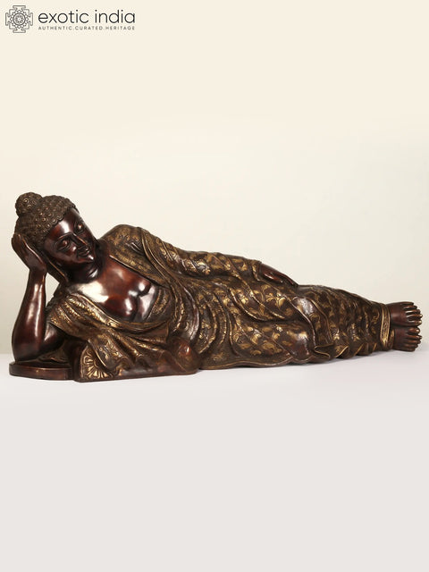 48" Large Relaxing Lord Buddha Brass Statue | Buddhist Decor