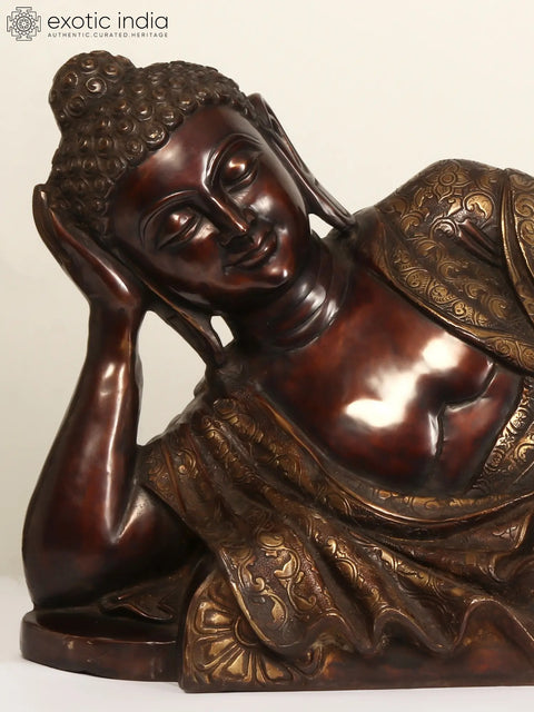48" Large Relaxing Lord Buddha Brass Statue | Buddhist Decor