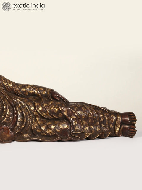 48" Large Relaxing Lord Buddha Brass Statue | Buddhist Decor