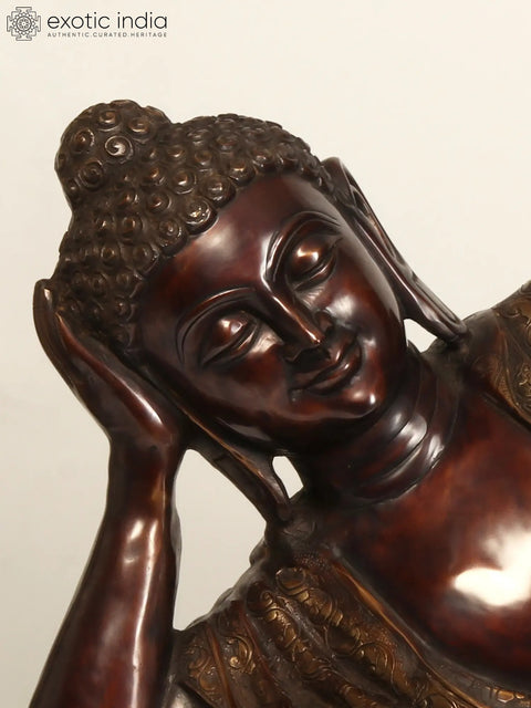 48" Large Relaxing Lord Buddha Brass Statue | Buddhist Decor