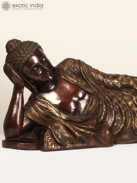 48" Large Relaxing Lord Buddha Brass Statue | Buddhist Decor