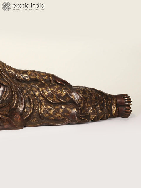 48" Large Relaxing Lord Buddha Brass Statue | Buddhist Decor