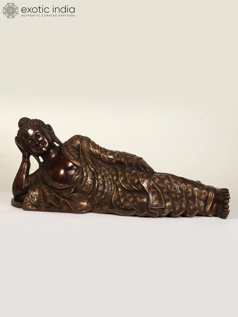 48" Large Relaxing Lord Buddha Brass Statue | Buddhist Decor