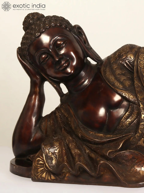 48" Large Relaxing Lord Buddha Brass Statue | Buddhist Decor
