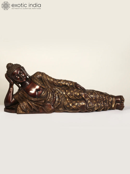 48" Large Relaxing Buddha Brass Statue for Home Decor