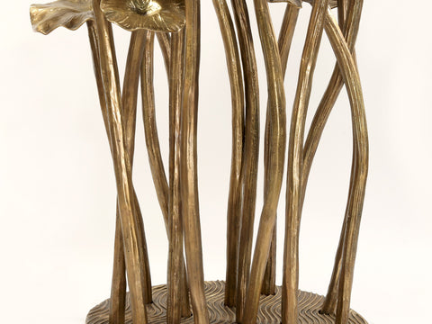 Large Bunch of Lotus Flowers and Buds with Stand in Brass | Home Decor