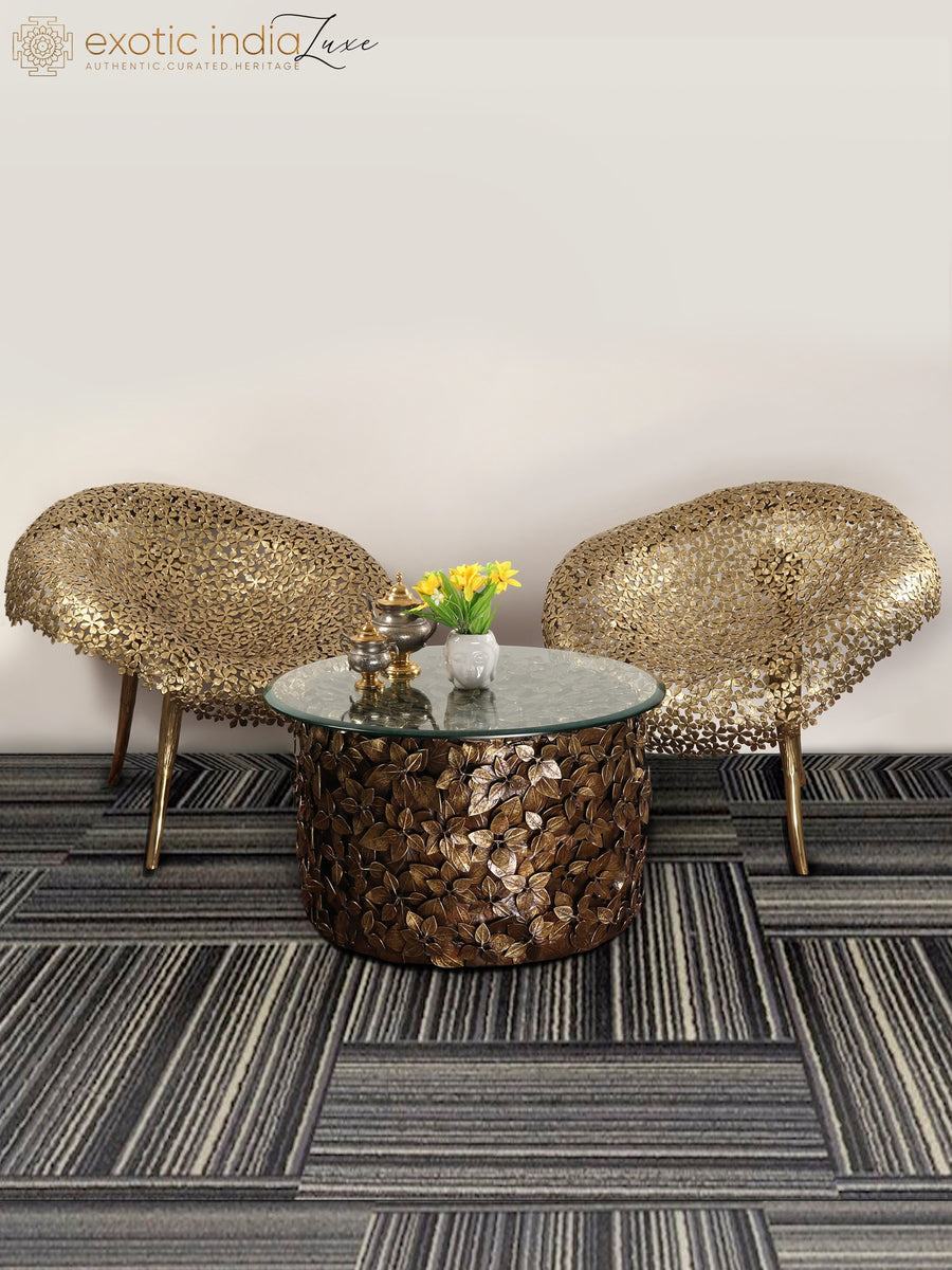 36" Brass Furniture Set Designer Chairs and Table