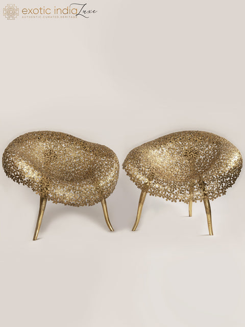 36" Set of Comfortable Designer Chairs and Table in Brass | Furniture