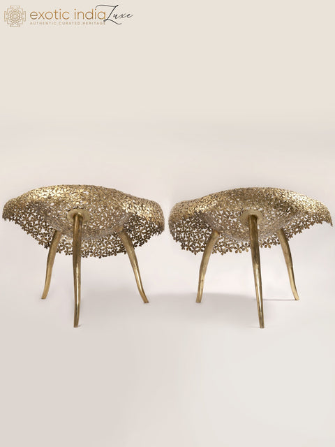 36" Set of Comfortable Designer Chairs and Table in Brass | Furniture