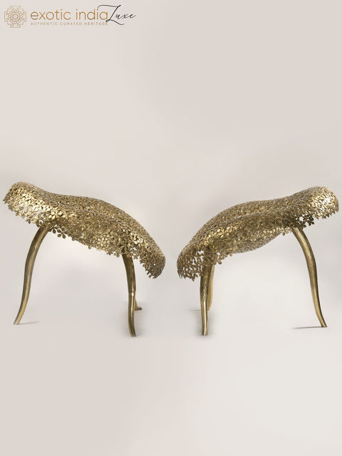 36" Set of Comfortable Designer Chairs and Table in Brass | Furniture