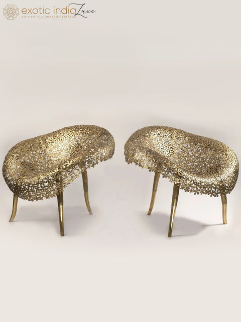 36" Set of Comfortable Designer Chairs and Table in Brass | Furniture