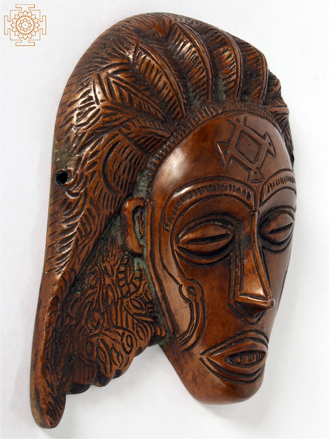 4" Small Tribal Lady Face Wall Hanging in Brass