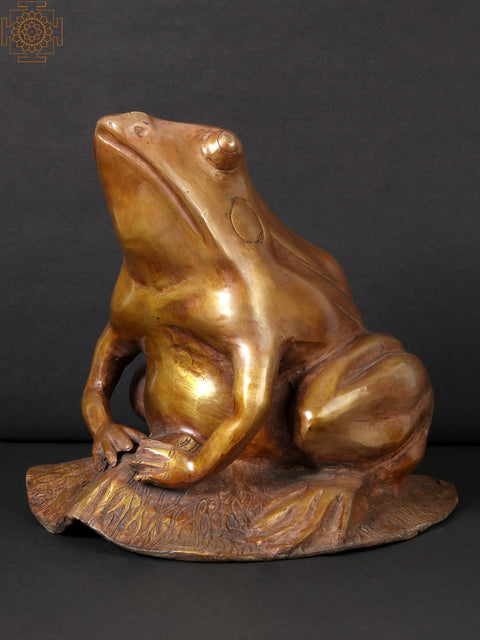 Heavy Brass Frog Figurine on Leaf
