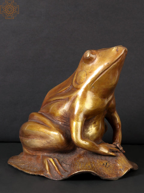 Heavy Brass Frog Figurine on Leaf