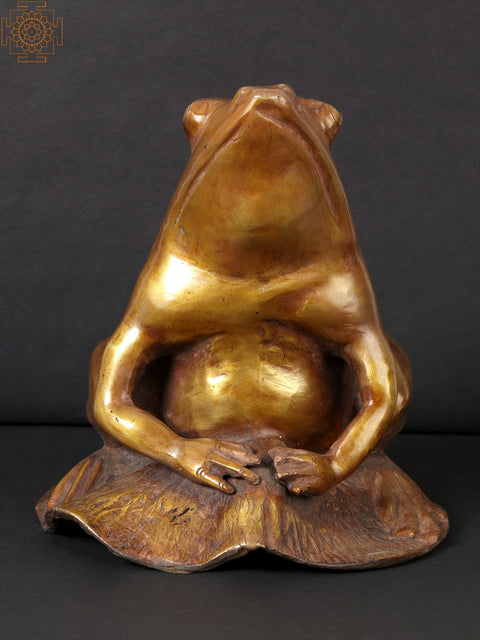 Heavy Brass Frog Figurine on Leaf