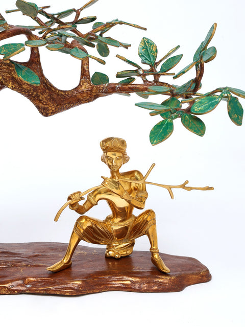 18" Lord Krishna Brass Statue Playing Flute Under The Tree
