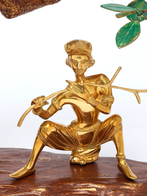 18" Lord Krishna Brass Statue Playing Flute Under The Tree