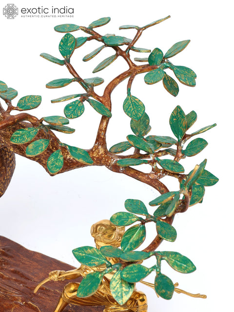 18" Lord Krishna Brass Statue Playing Flute Under The Tree