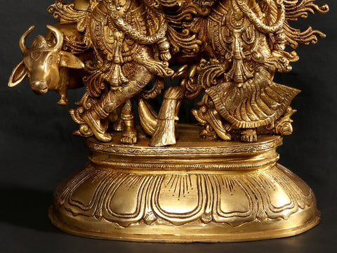 16" Standing Radha Madhav Brass Statue (Krishna) with Cow
