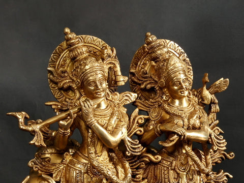 16" Standing Radha Madhav Brass Statue (Krishna) with Cow