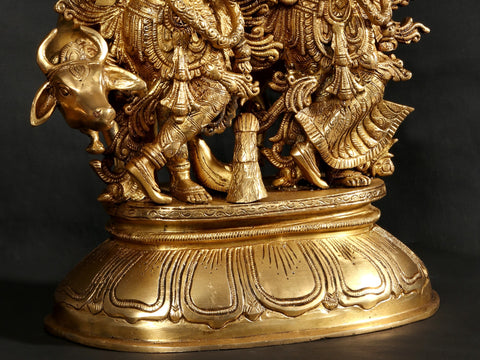 16" Standing Radha Madhav Brass Statue (Krishna) with Cow