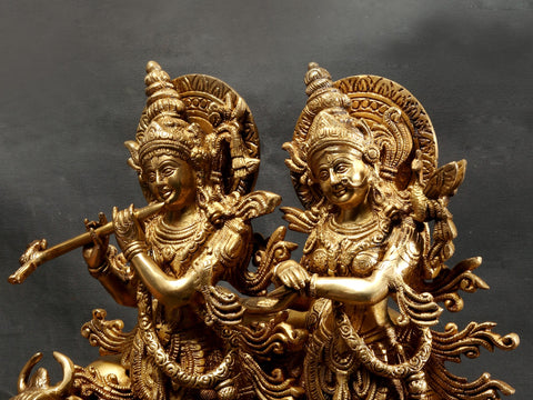 16" Standing Radha Madhav Brass Statue (Krishna) with Cow
