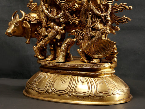 16" Standing Radha Madhav Brass Statue (Krishna) with Cow