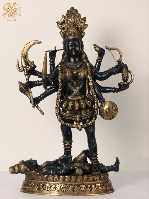 23" Eight Armed Goddess Kali Standing Brass Statue for Pooja