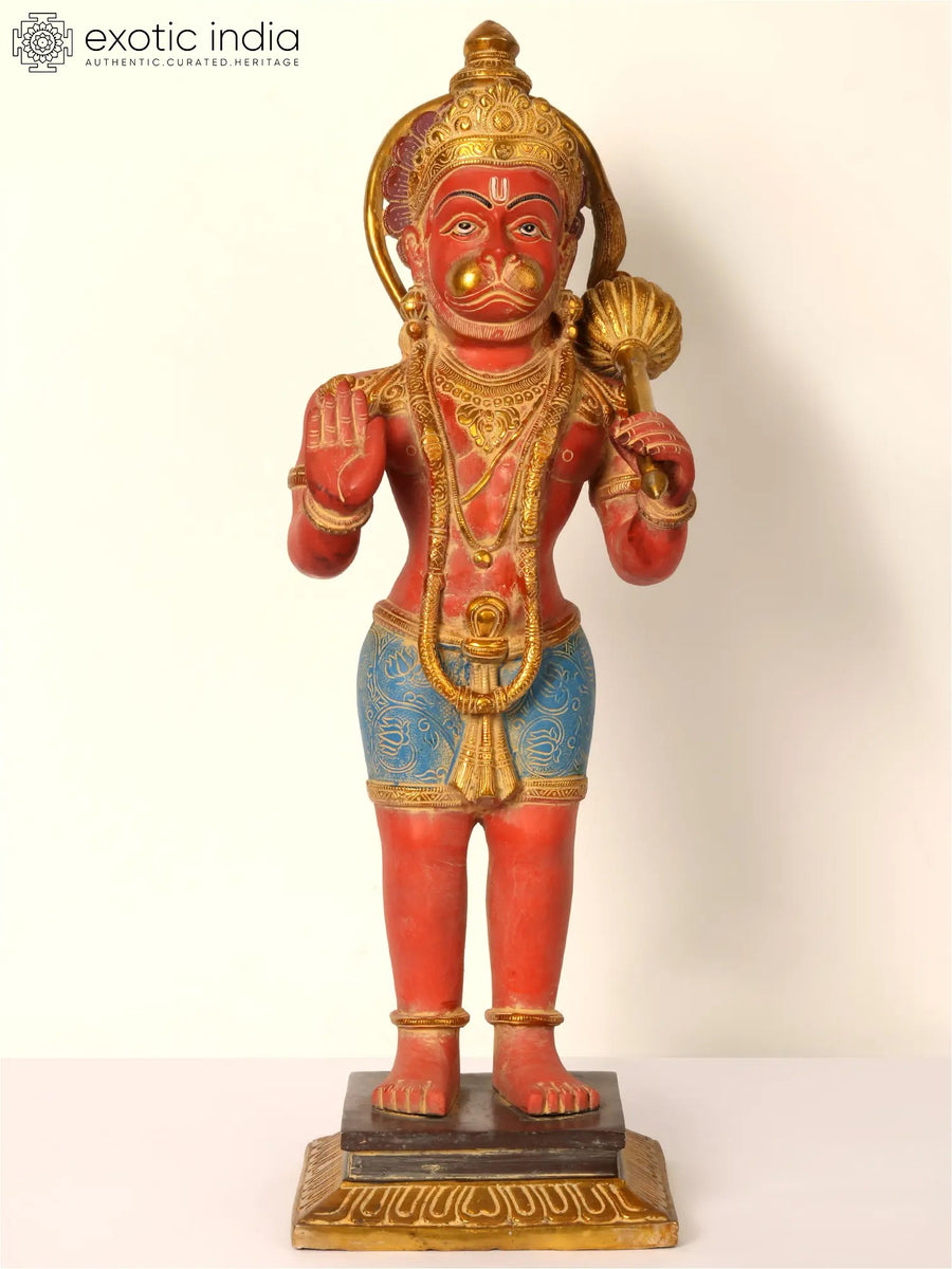 Standing Colorful Lord Hanuman Brass Statue for Pooja