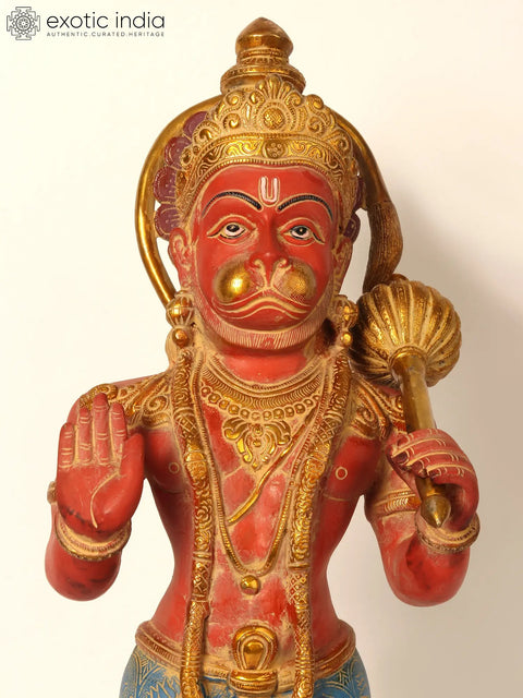Standing Colorful Lord Hanuman Brass Statue in Blessing