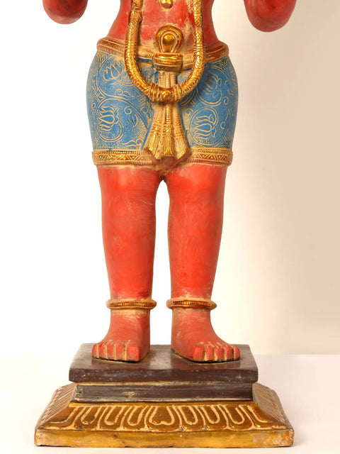 Standing Colorful Lord Hanuman Brass Statue in Blessing