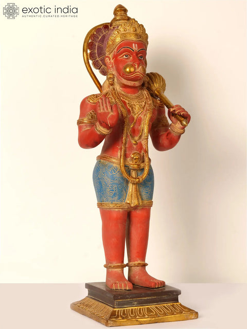 Standing Colorful Lord Hanuman Brass Statue in Blessing
