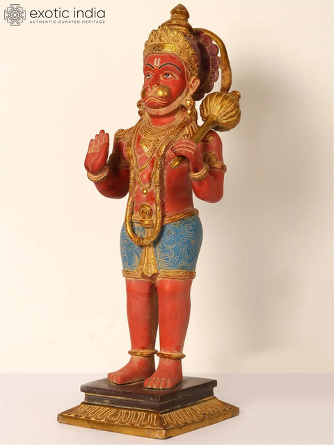 Standing Colorful Lord Hanuman Brass Statue in Blessing