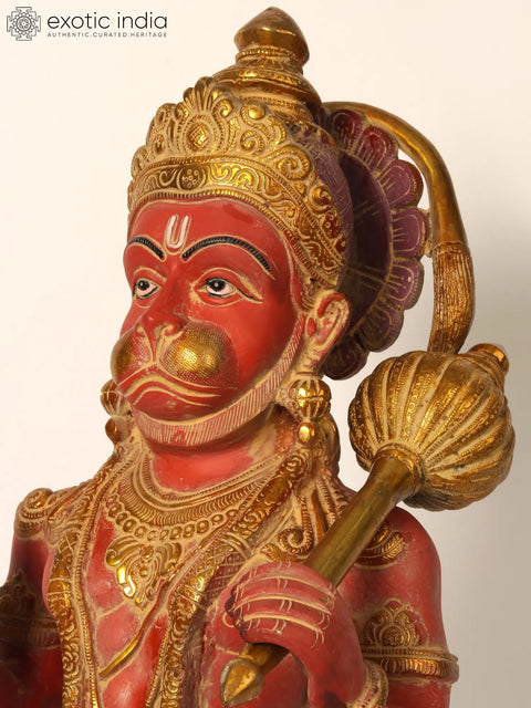 Standing Colorful Lord Hanuman Brass Statue in Blessing