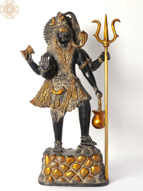26" Standing Four Armed Shiva Blessing Brass Statue for Pooja