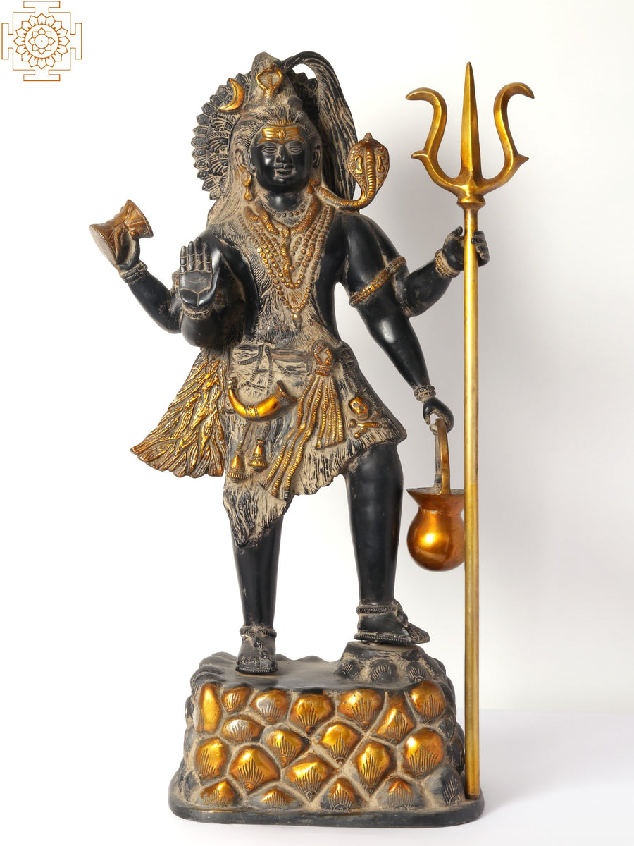 26" Standing Four Armed Shiva Blessing Brass Statue for Pooja