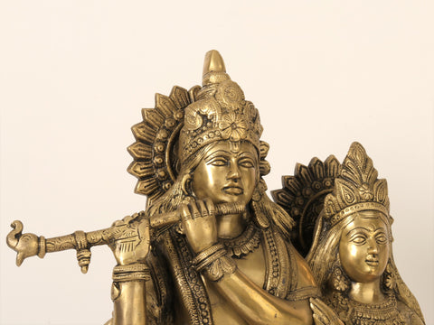 22" Divine Pair of Radha Krishna Brass Statue with Cow and Peacock