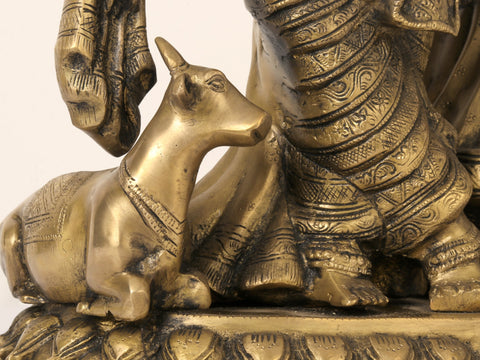 22" Divine Pair of Radha Krishna Brass Statue with Cow and Peacock
