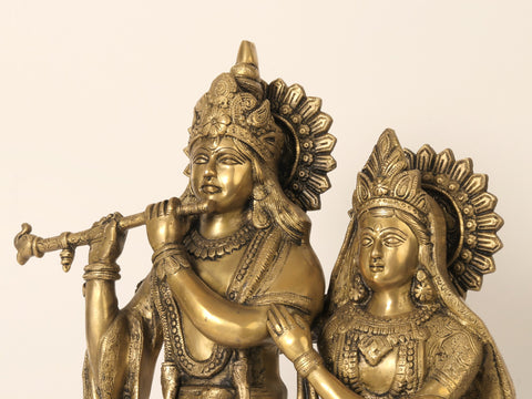 22" Divine Pair of Radha Krishna Brass Statue with Cow and Peacock