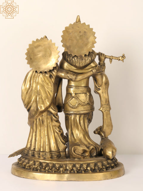 22" Divine Pair of Radha Krishna Brass Statue with Cow and Peacock