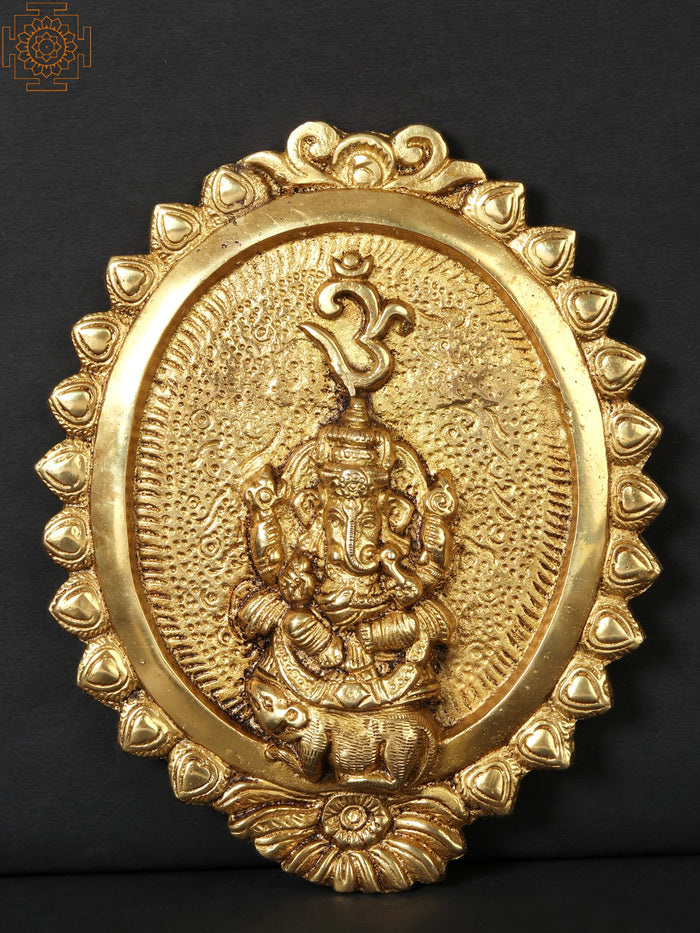 8" Brass Lord Ganesha Wall Hanging Plate for Home Decor