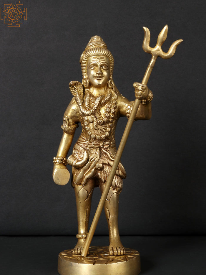 11" Brass Standing Lord Shiva Handmade Statue