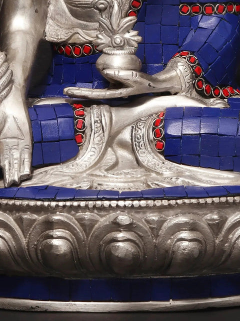 12" Medicine Buddha Brass Statue with Stone Work