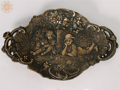 9" Designer Brass Tray | Table Decor Showpiece