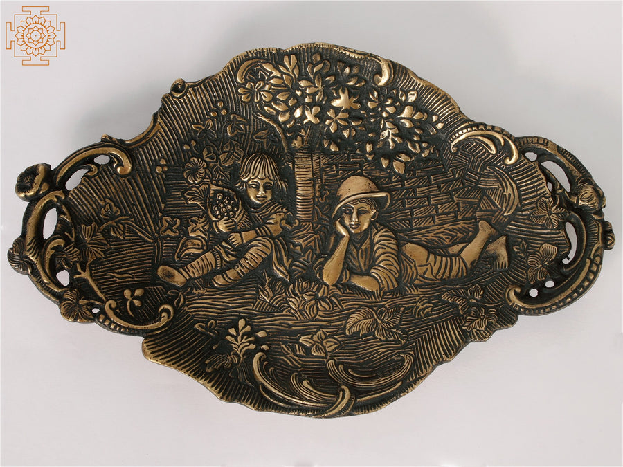 9" Designer Brass Tray for Home Decor and Pooja